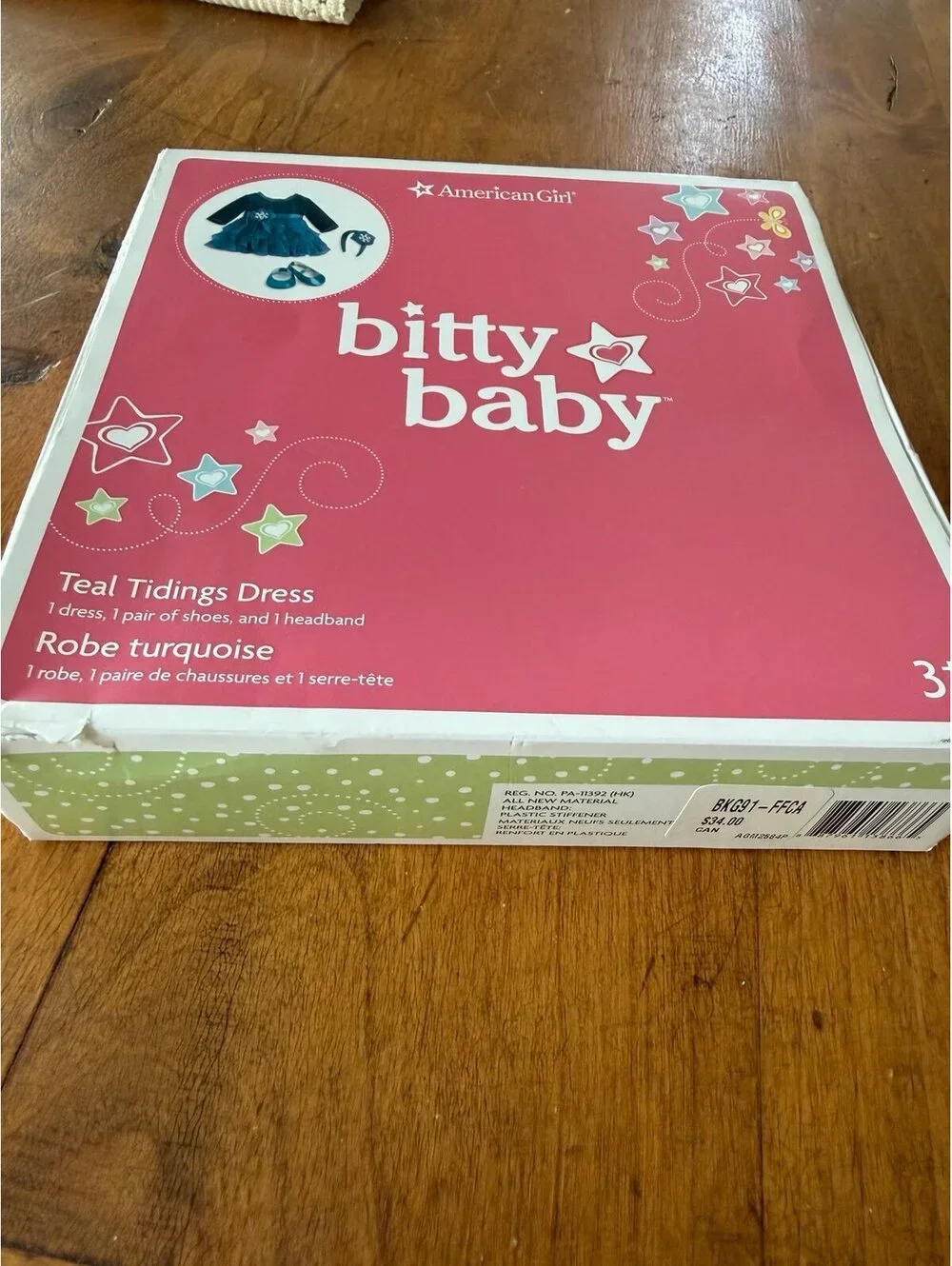 American Girl Bitty Baby Teal Tidings Dress Holiday Outfit Shoes Headband Set